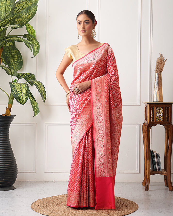 Nazrin Katan Silk Banarasi Saree with Unstiched Blouse