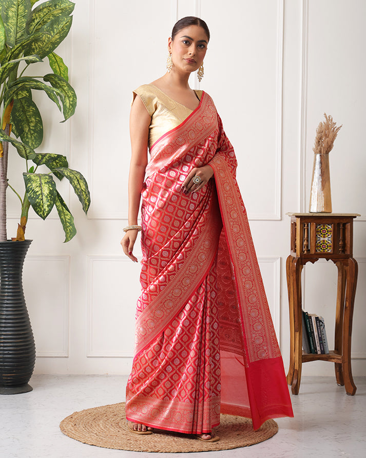 Nazrin Katan Silk Banarasi Saree with Unstiched Blouse