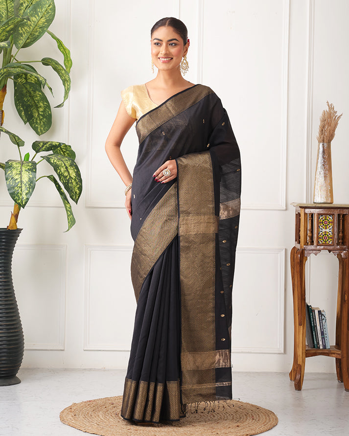 Surmeh Maheshwari Silk Saree with Zari Border and Pallu