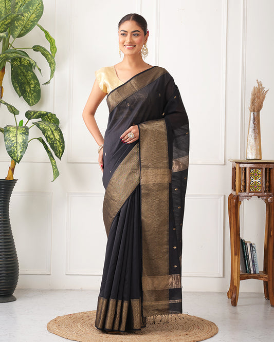 Surmeh Maheshwari Silk Saree with Zari Border and Pallu