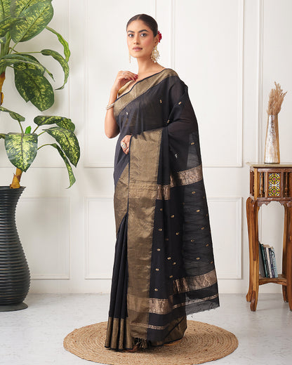 Surmeh Maheshwari Silk Saree with Zari Border and Pallu