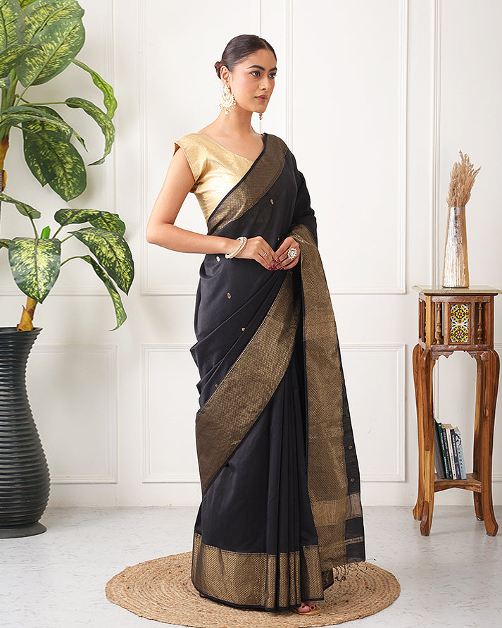 Surmeh Maheshwari Silk Saree with Zari Border and Pallu