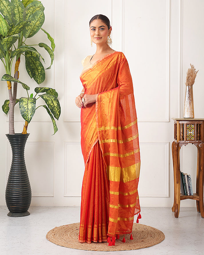 Zafaran Tissue Silk Bengal Saree