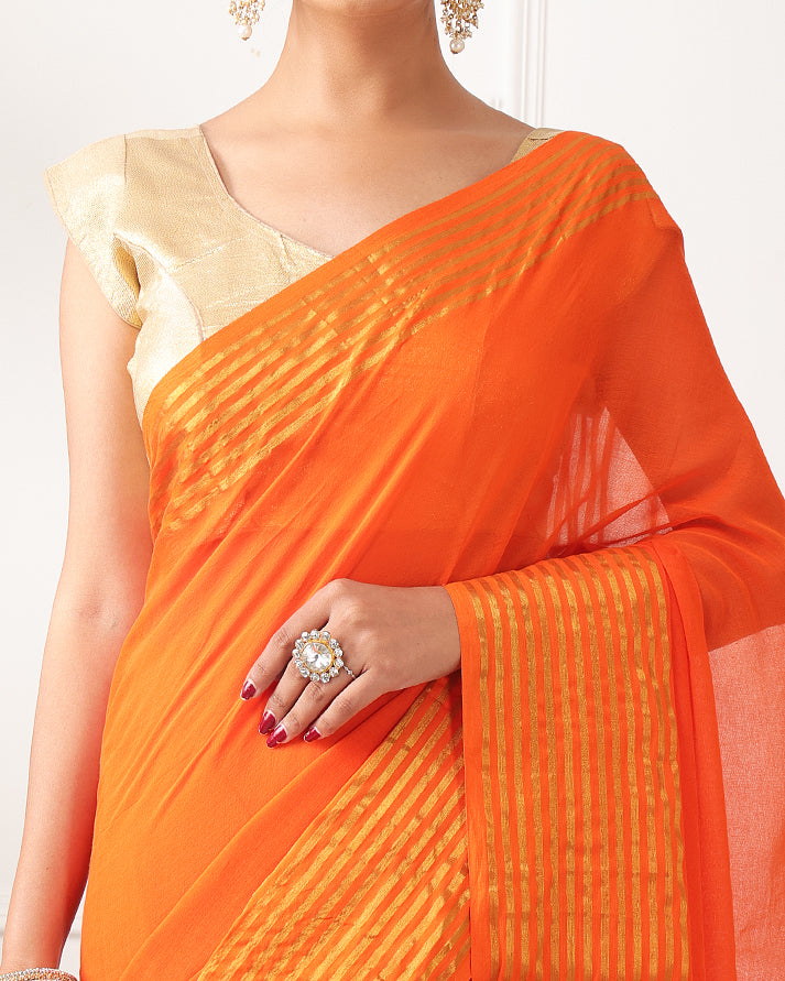 Kesari Mul Cotton Bengal Saree with Zari and Unstiched Blouse