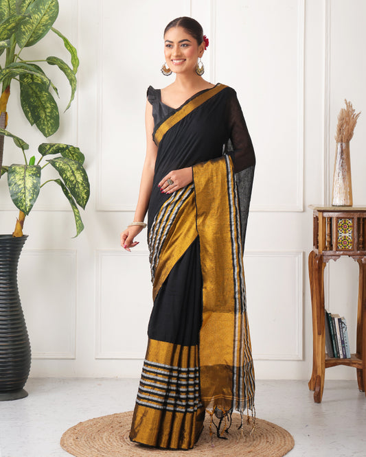 Tamas Bengal Mul cotton saree with Zari and Unstiched Blouse