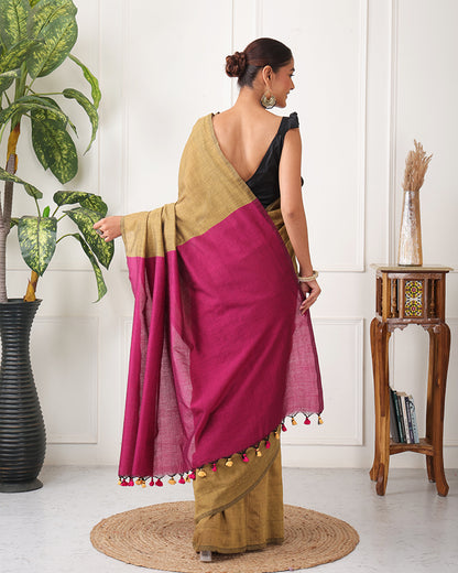 Zar-e-khalis Bengal Khadi cotton saree with Unstiched Blouse