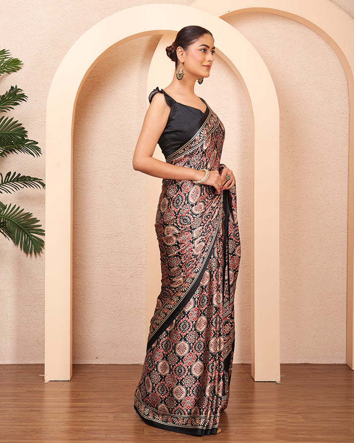 Setareh Ajrakh Saree With Mirror Work and Unstiched Blouse