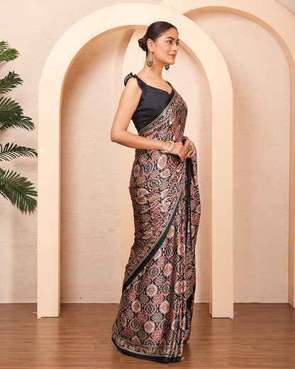 Setareh Ajrakh Saree With Mirror Work and Unstiched Blouse