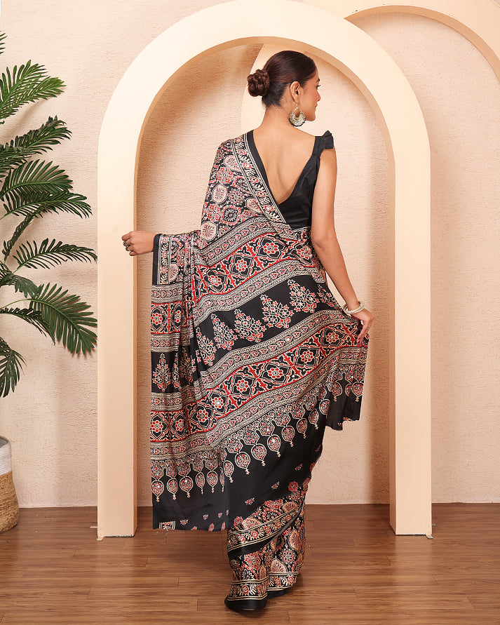Setareh Ajrakh Saree With Mirror Work and Unstiched Blouse