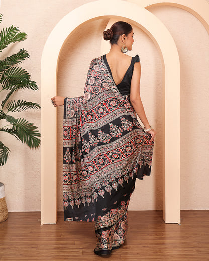 Setareh Ajrakh Saree With Mirror Work and Unstiched Blouse