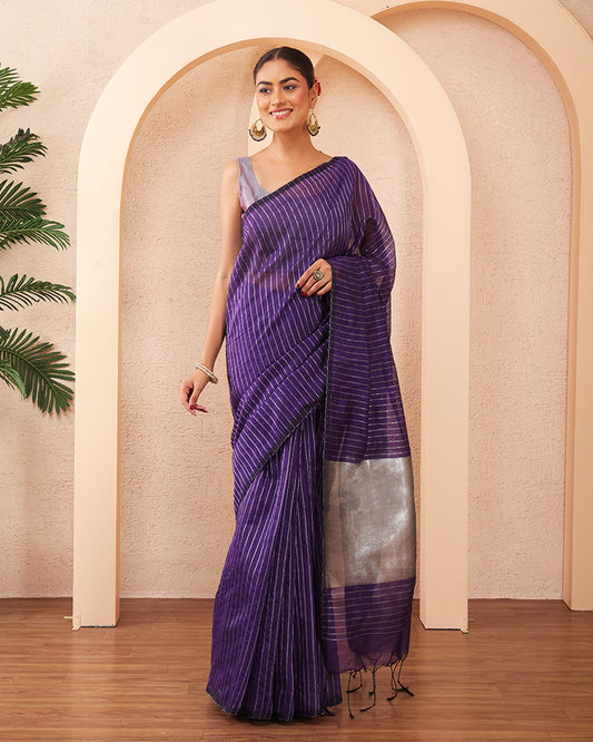 Baigani Bengal Blended Silk Saree With Zari  Pallu and Unstiched Blouse