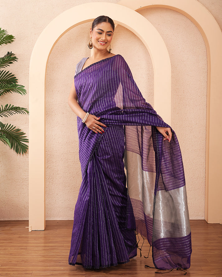 Baigani Bengal Blended Silk Saree With Zari  Pallu and Unstiched Blouse