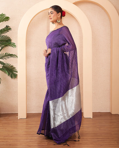 Baigani Bengal Blended Silk Saree With Zari  Pallu and Unstiched Blouse
