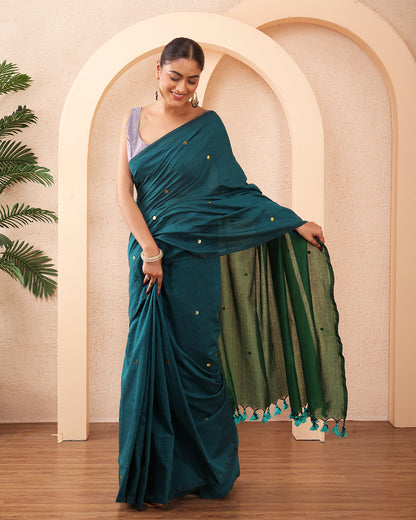 Vamika Khadi Cotton Bengal Saree With Stars and Unstiched Blouse