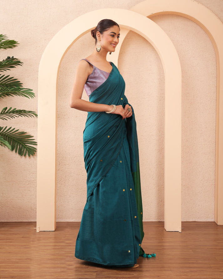 Vamika Khadi Cotton Bengal Saree With Stars and Unstiched Blouse