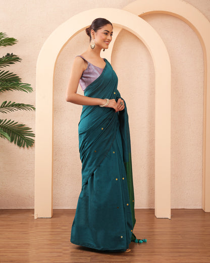 Vamika Khadi Cotton Bengal Saree With Stars and Unstiched Blouse