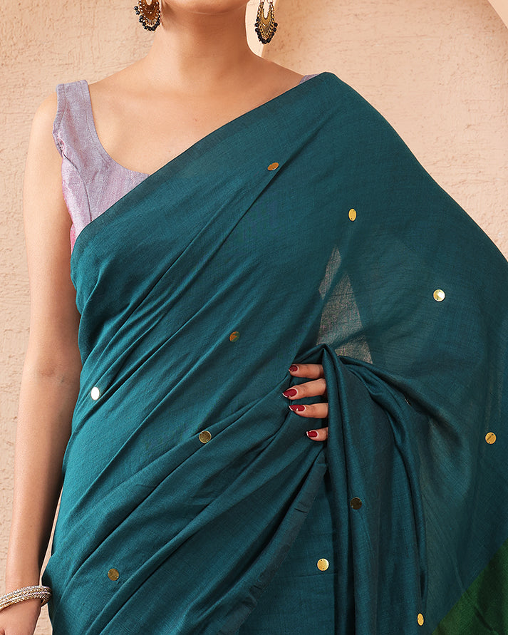 Vamika Khadi Cotton Bengal Saree With Stars and Unstiched Blouse