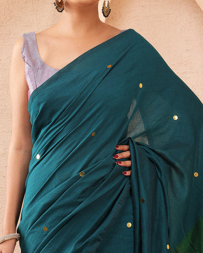 Vamika Khadi Cotton Bengal Saree With Stars and Unstiched Blouse