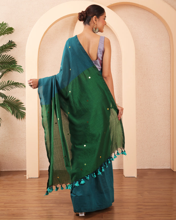 Vamika Khadi Cotton Bengal Saree With Stars and Unstiched Blouse