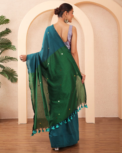 Vamika Khadi Cotton Bengal Saree With Stars and Unstiched Blouse