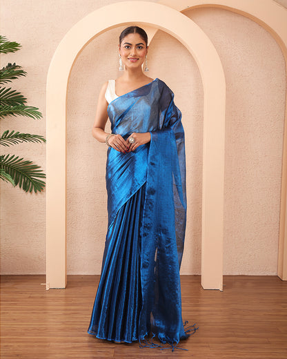 Neel-Swarna Tissue Silk Bengal Saree with Unstiched Blouse