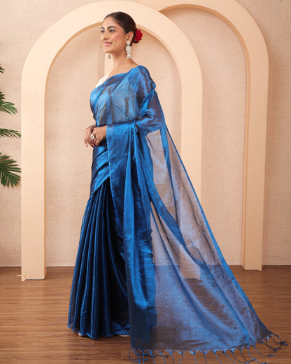 Neel-Swarna Tissue Silk Bengal Saree with Unstiched Blouse