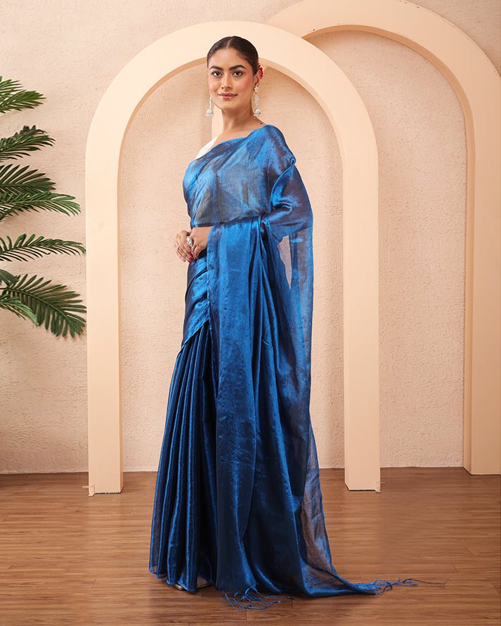 Neel-Swarna Tissue Silk Bengal Saree with Unstiched Blouse
