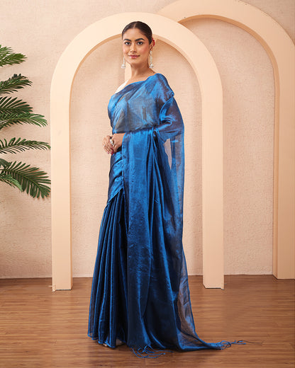 Neel-Swarna Tissue Silk Bengal Saree with Unstiched Blouse