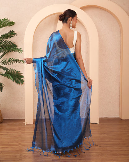 Neel-Swarna Tissue Silk Bengal Saree with Unstiched Blouse