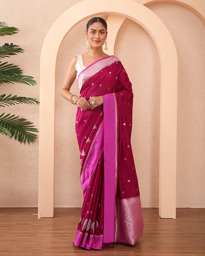 banafsheh Banarasi Silk Saree with Meenakari Border ,Zari Pallu and Unstiched Blouse
