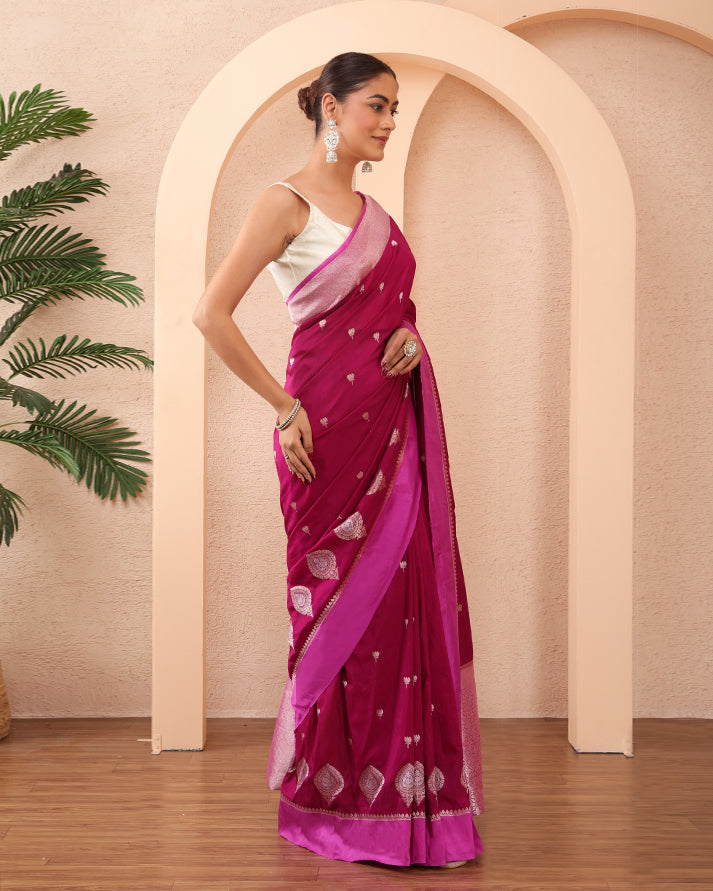 banafsheh Banarasi Silk Saree with Meenakari Border ,Zari Pallu and Unstiched Blouse