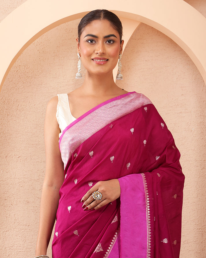 banafsheh Banarasi Silk Saree with Meenakari Border ,Zari Pallu and Unstiched Blouse