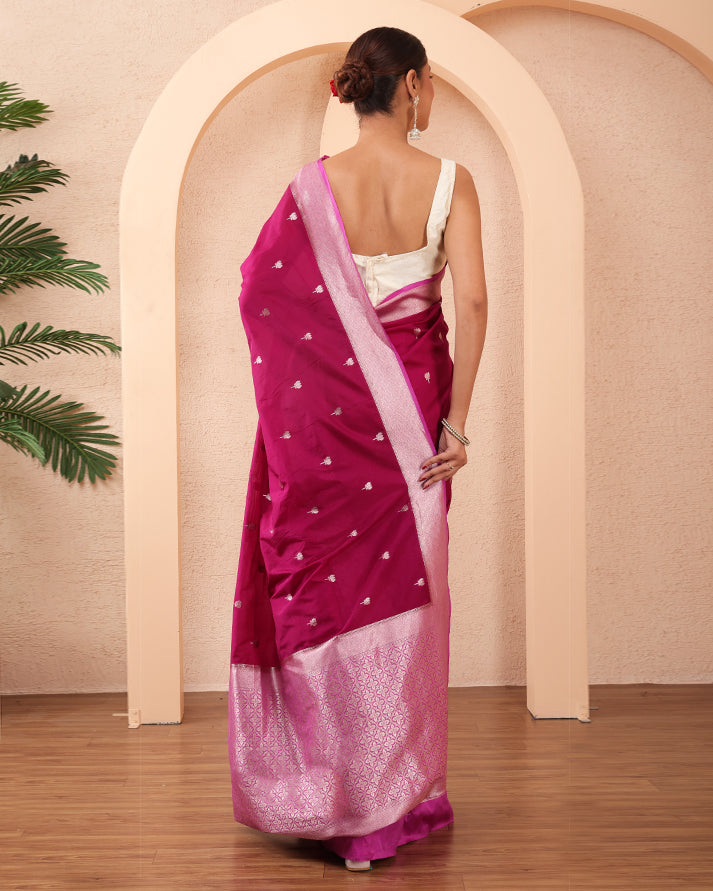 banafsheh Banarasi Silk Saree with Meenakari Border ,Zari Pallu and Unstiched Blouse