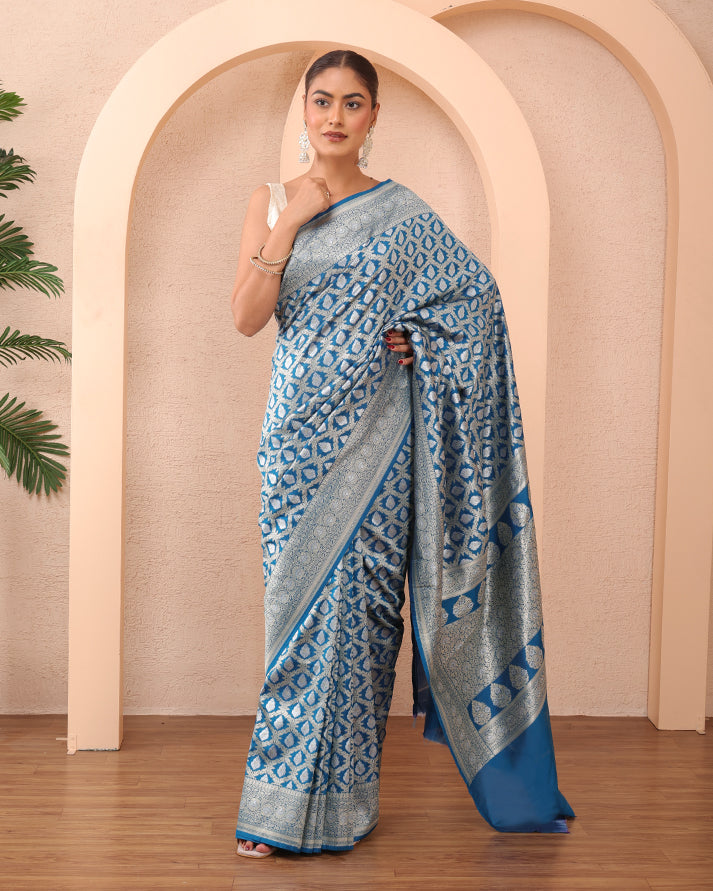Nooe-e-Abi Katan Silk Banarasi Saree with Unstiched Blouse