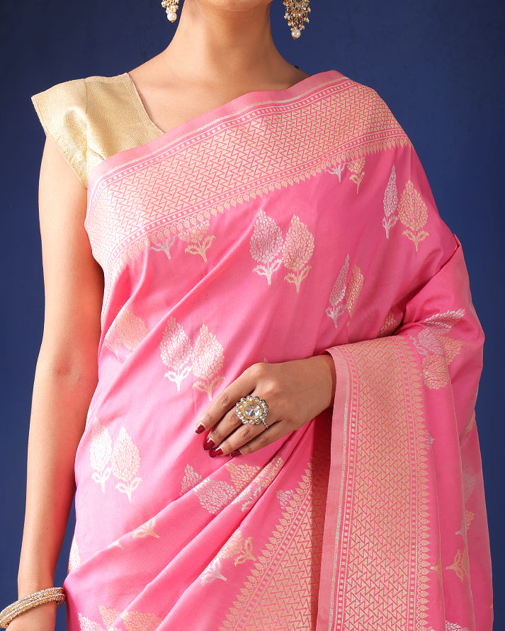 Nasrin Katan Silk Banarasi Saree with Unstiched Blouse
