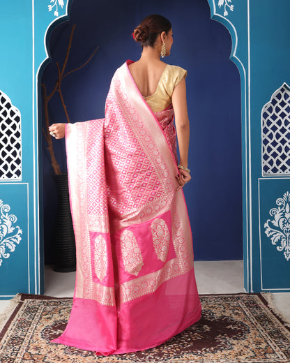Gulab Katan Silk Banarasi Saree with Unstiched Blouse