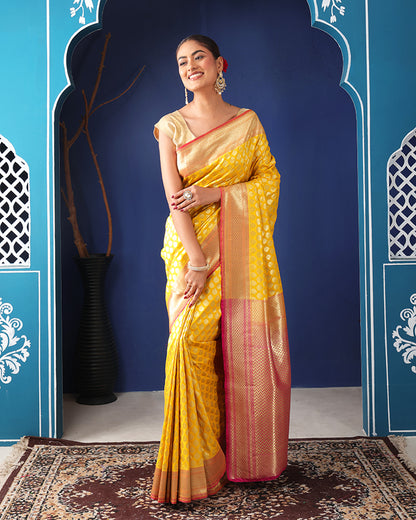 Vasant-Rani Katan Silk Banarasi Saree with Unstiched Blouse