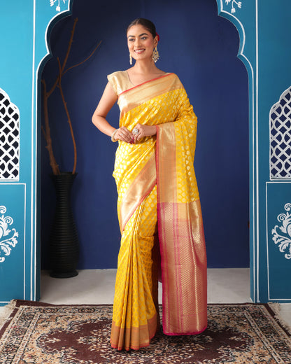 Vasant-Rani Katan Silk Banarasi Saree with Unstiched Blouse