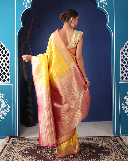 Vasant-Rani Katan Silk Banarasi Saree with Unstiched Blouse