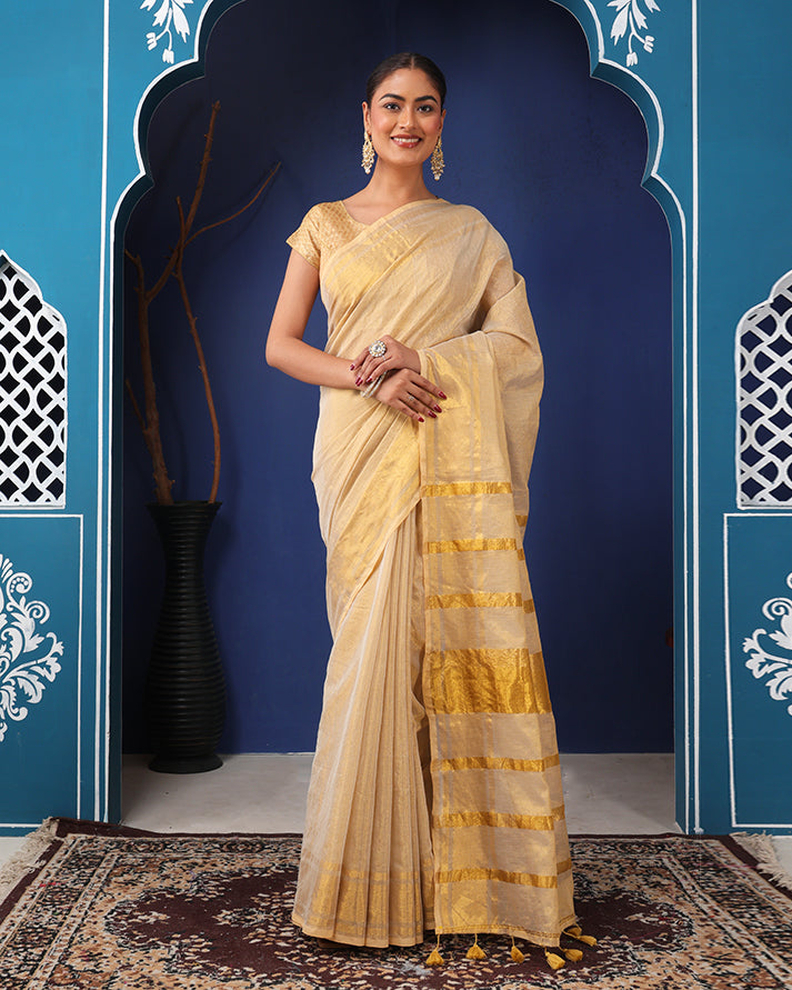 Kanak Bengal Tissue Silk Saree with Unstiched blouse