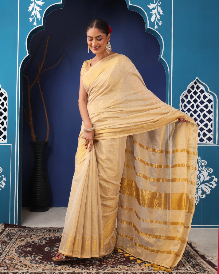 Kanak Bengal Tissue Silk Saree with Unstiched blouse