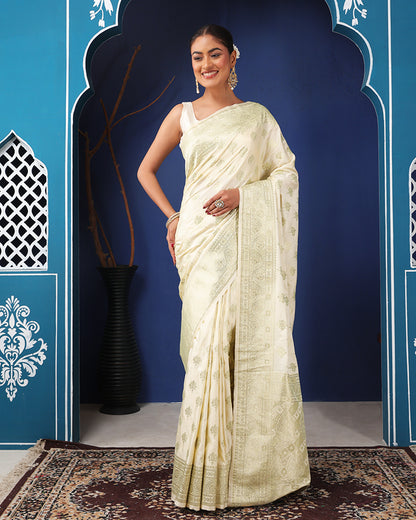 Zarsheen Mushroo Silk Banarasi saree with Woven Border & Unstiched Blouse