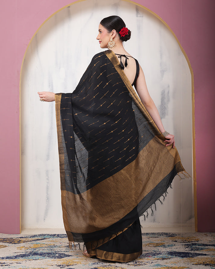 Meshki Linen Bengal Saree with Unstiched Blouse