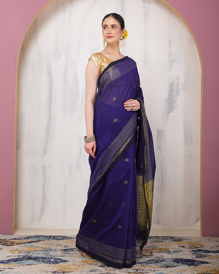 Avani Maheshwari Silk Saree with Zari Border Pallu and Unstiched Blouse