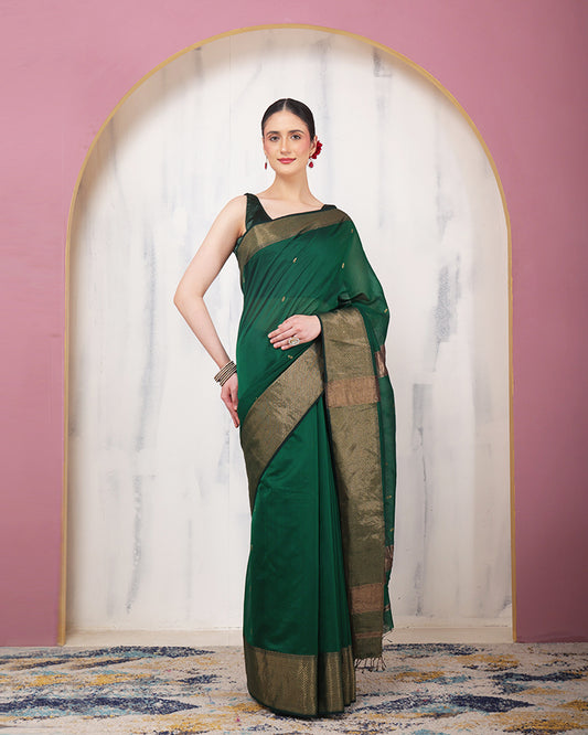 Zarrin Maheshwari Silk Saree with Zari Border and Pallu
