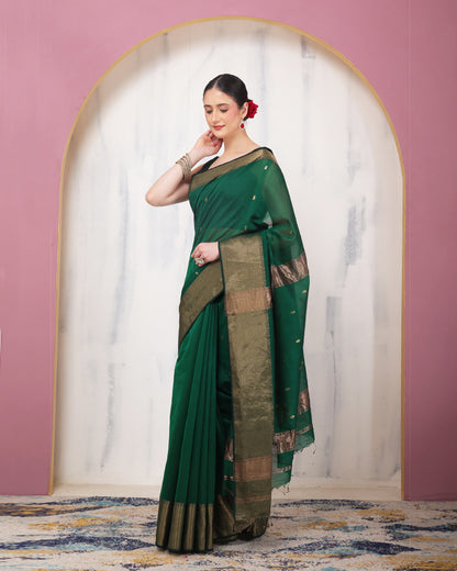 Zarrin Maheshwari Silk Saree with Zari Border and Pallu