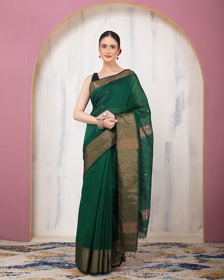 Zarrin Maheshwari Silk Saree with Zari Border and Pallu