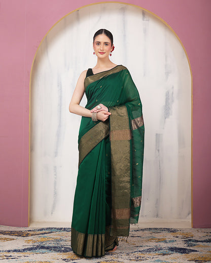 Zarrin Maheshwari Silk Saree with Zari Border and Pallu