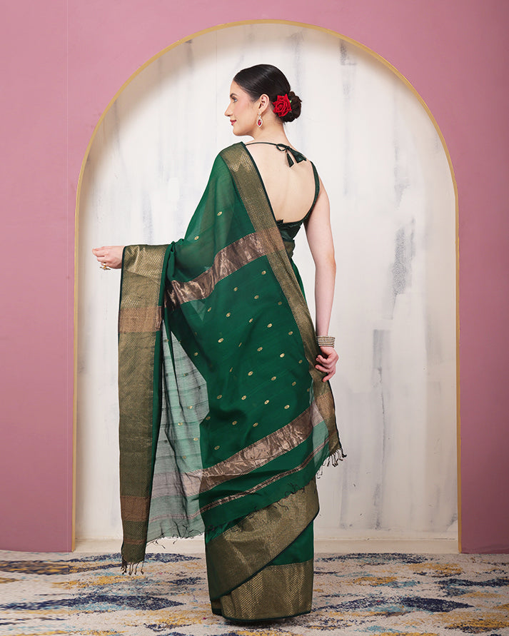 Zarrin Maheshwari Silk Saree with Zari Border and Pallu