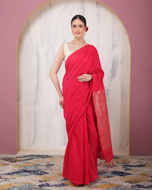 Laleh Bengal Cotton Saree with Zari Pallu and Unstiched Blouse